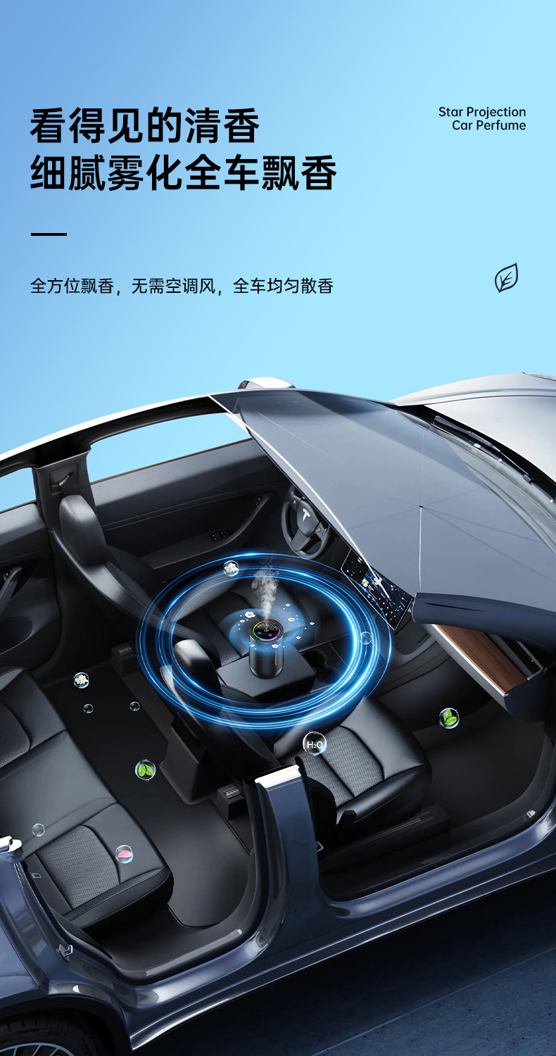 Smart car aromatherapy 2023 new sound pickup headlamp two-color starry sky car perfume with car start and stop aromatherapy machine