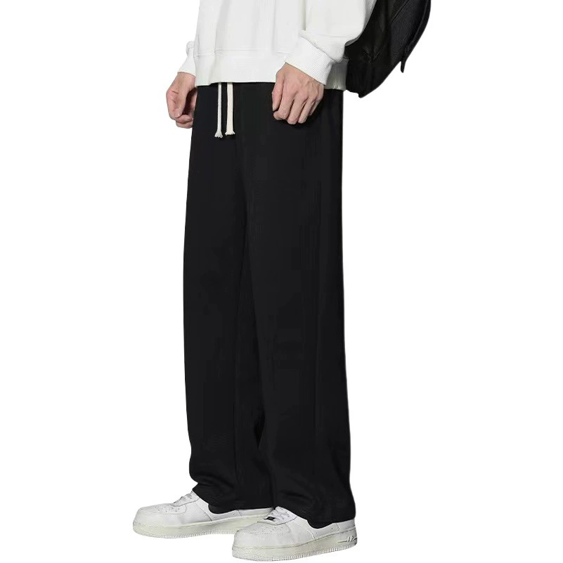 2023 укороченные брюки осенние модные свободные однотонные мужские повседневные брюки спортивные брюки больших размеров брюки на флисовой подкладке в гонконгском стиле