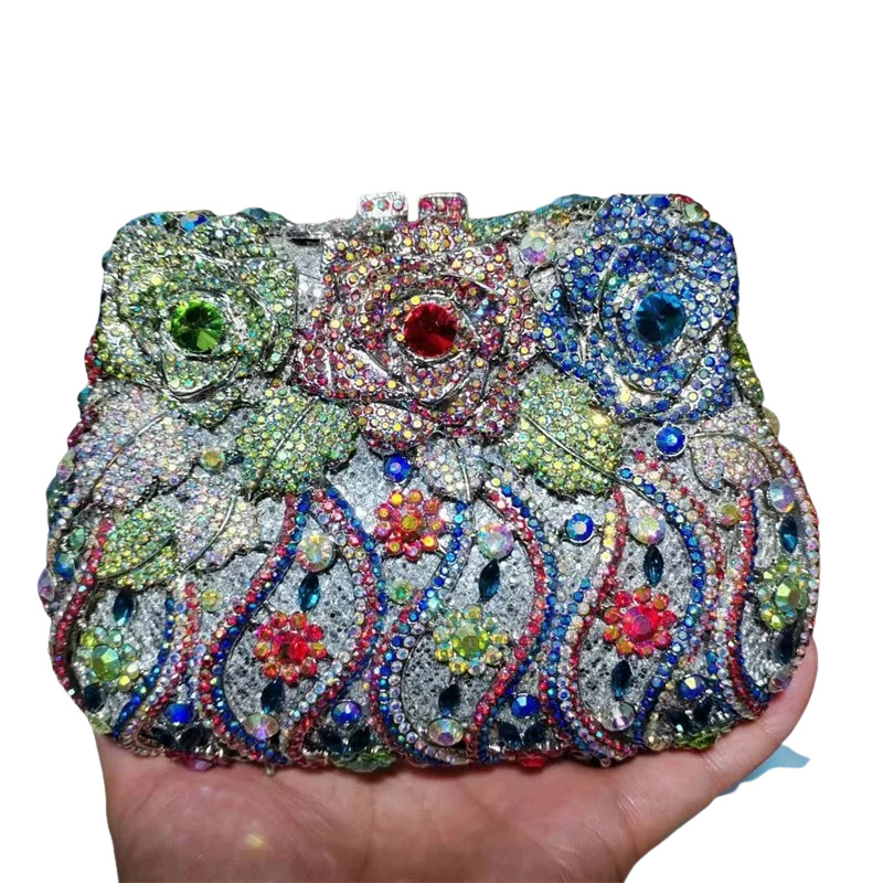 Cross-border nuevo hueco rosa con diamantes bolsas de cena de diamantes bolsas de moda de mano de mujer embrague de cristal