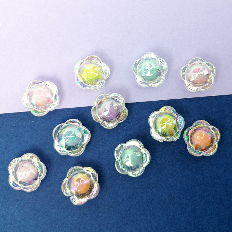 12MM Colorful Electroplated Acrylic Plum Blossom Flat Beads Transparent Flower Bead-in-Bead DIY Earrings Accessories