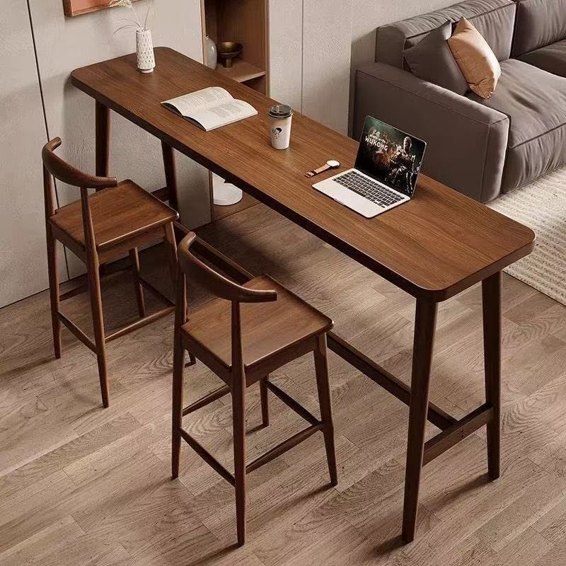 Solid Wood Bar Table and Chair Combination Balcony Simple Window High-Legged Home Small Apartment Bar Wall Table Table