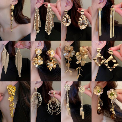 Silver needle flower bow metal tassel earrings European and American exaggerated luxury earrings niche creative new earrings for women
