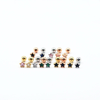 Korean Edition Titanium star Ear Studs Stainless steel fashion Diamond Bone nail Thread Earrings Earrings RS21