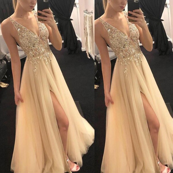 Summer golden evening dress