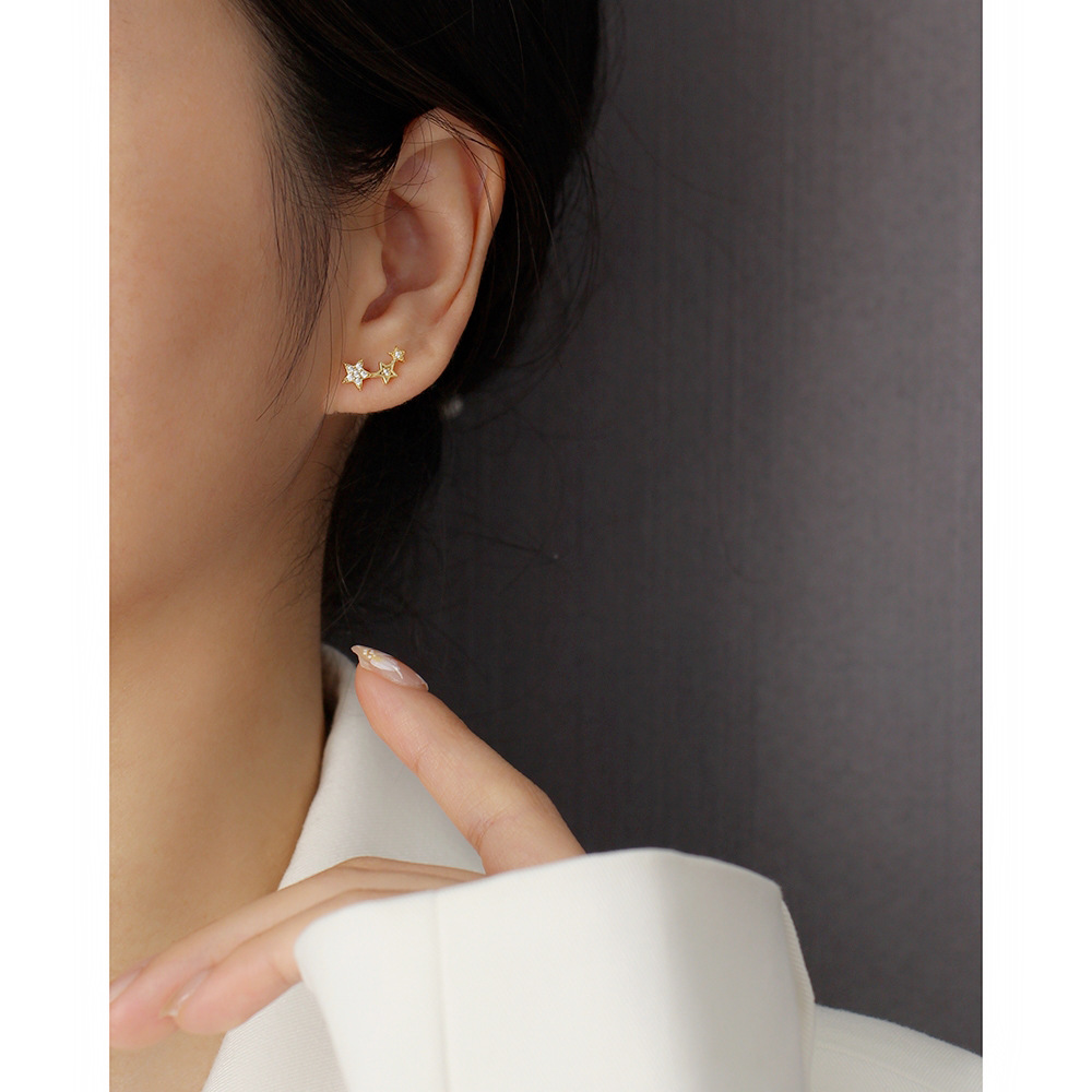 4g Weight 0.03µm Gold Plating Thickness Electroplating Gold Plating Process 1 Pair 925 Sterling Silver Pentagram Star Zircon Electroplating 18K Real Gold Plated Platinum Plated Ear Studs