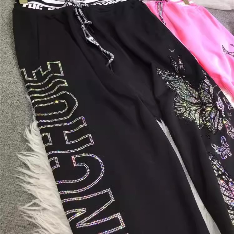 Dameskleding fat m heavy hot diamond joggingbroek vlinder hoge taille afslankende been sport herfst en winter dames lange broek_voghion.com