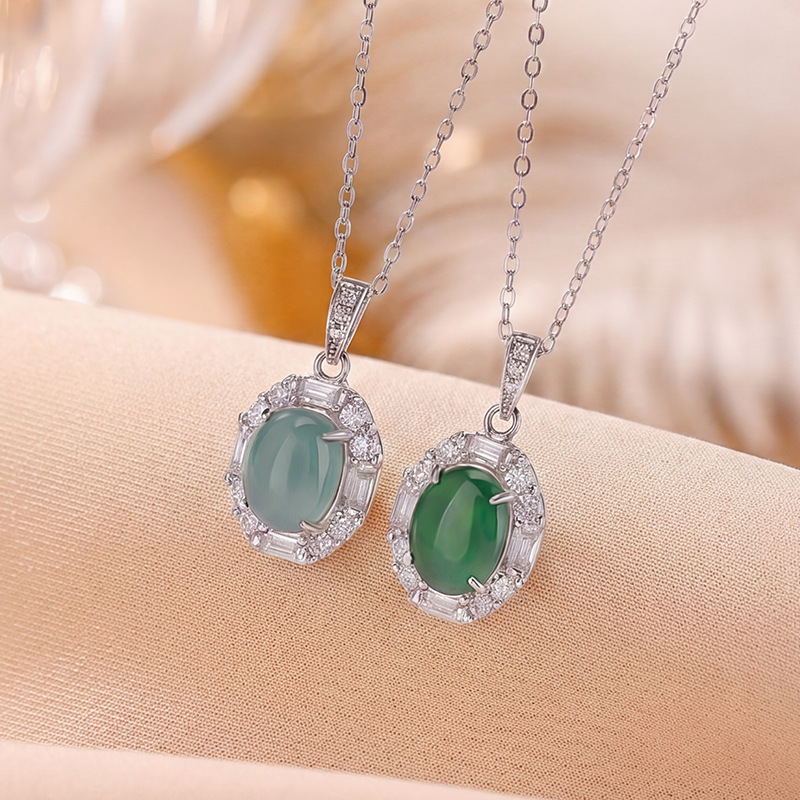 Dây chuyền mặt dây chuyền hình giọt nước bạc S925 mạ vàng — Mẫu ngọc bích xanh nước - Mặt dây chuyền đơn - Không bao gồm dây