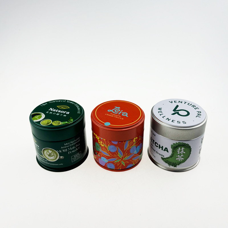 食品グレードの抹茶パウダージャー、溶接密封ジャー、破れやすい蓋、密封ジャー、ブリキの小さな茶缶|undefined