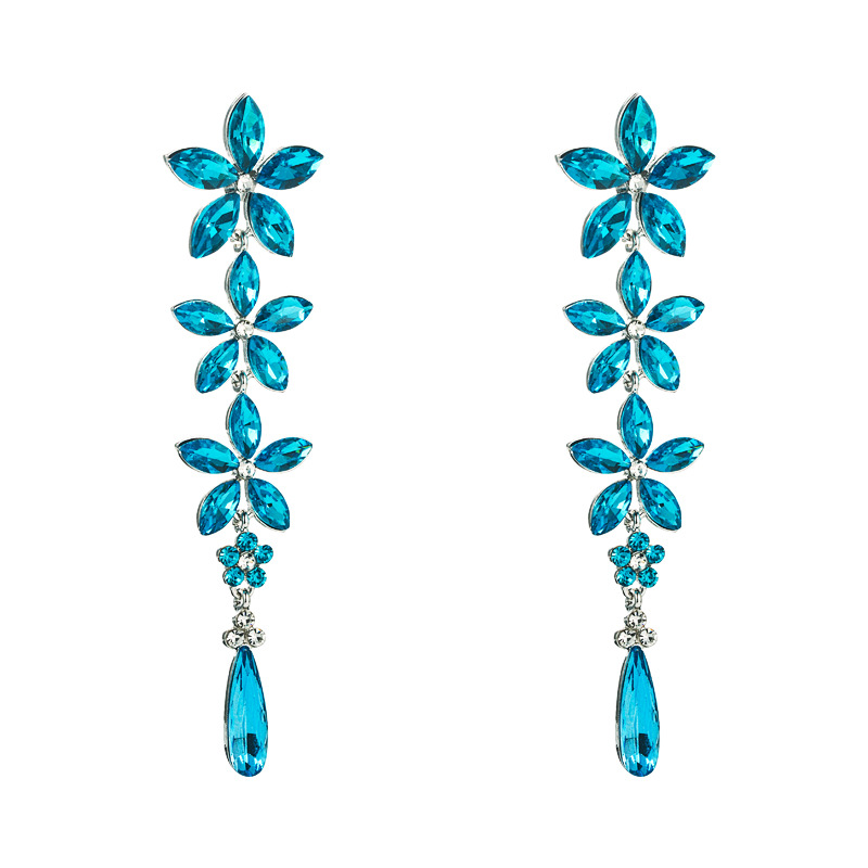 European And American Autumn And Winter New Trend Shiny Blue Crystal Flower Tassel Luxury Earrings display picture 6