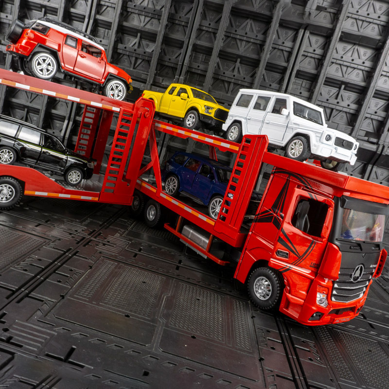 Hengteng modelo de coche de aleación 1:24 de doble capa plana coche Rush Truck con sonido y luz modelo de coche de juguete adornos