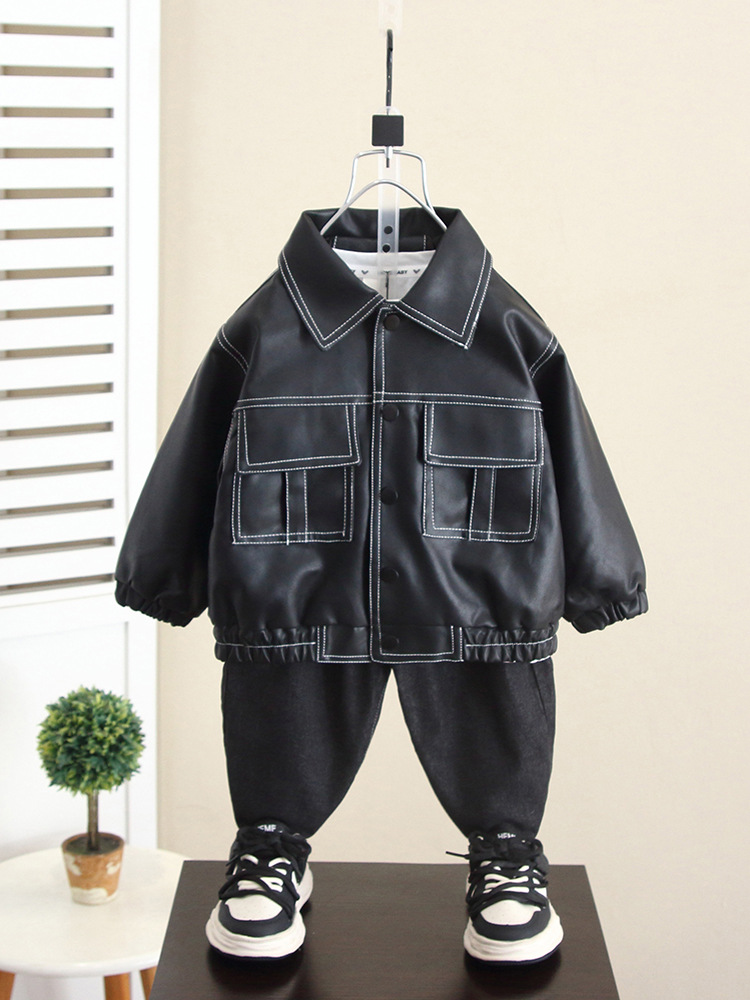 5889 Chaqueta de cuero para niños 2024 Primavera y otoño Nuevo estilo para niños Otoño Chaqueta de calle frita coreana Top Ropa de otoño para bebés