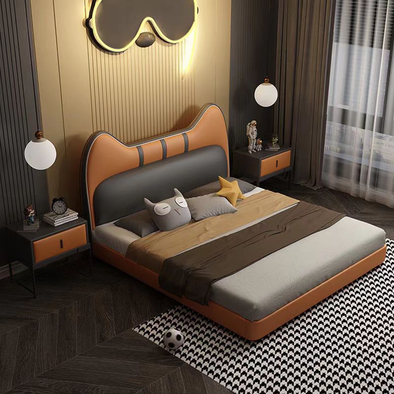 橘猫儿童床男孩公主床青少年女孩单人女童卧室环保皮质床儿童房