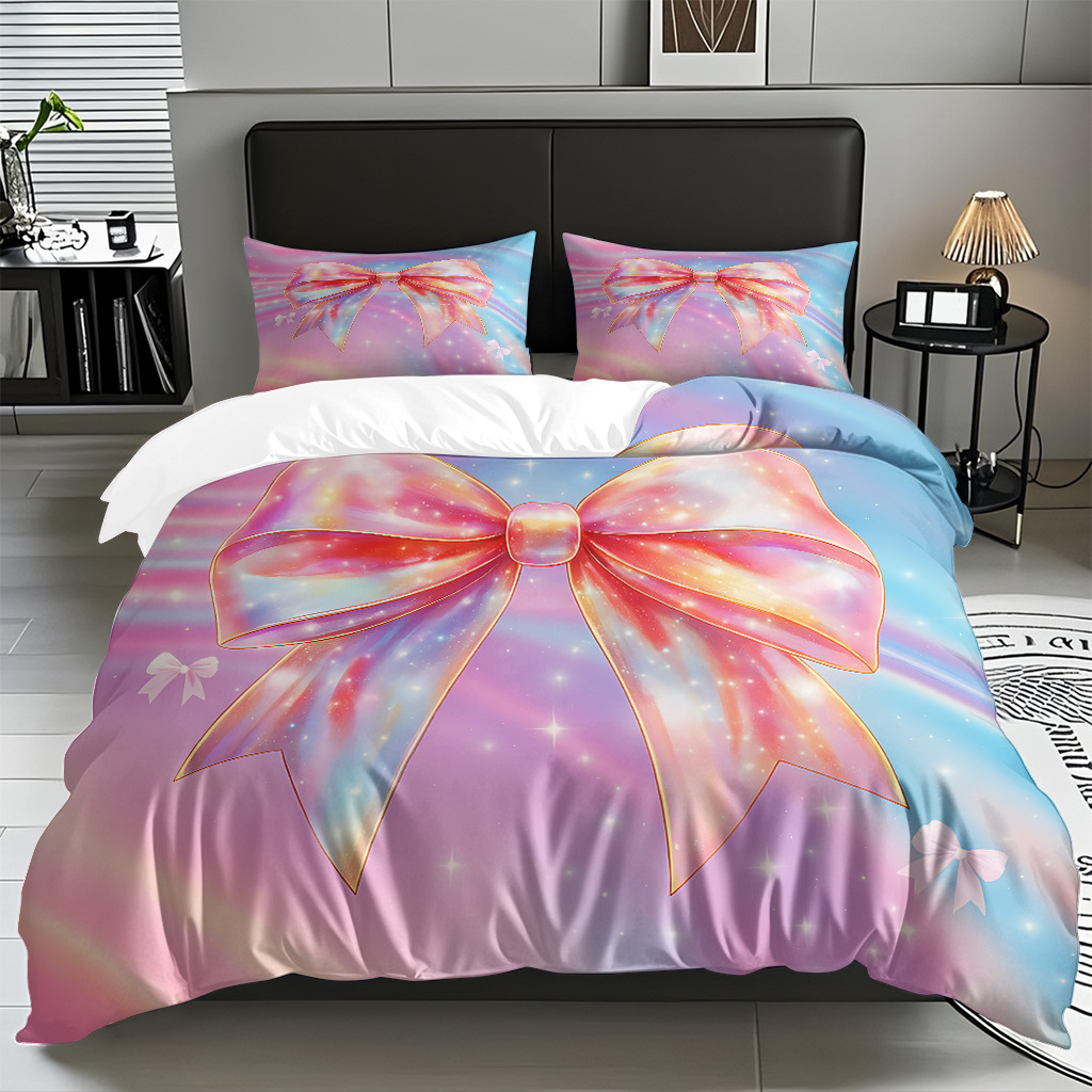 Ins Wind Pink Bow Digital Printed Colchón Set Pillow Cover Comercio electrónico transfronterizo preferido para adaptarse al modo JIT