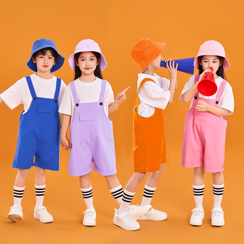 Kindergarten Children's One Performance Clothes Primary School Students' Chorus Clothes Dance Color Strap Shorts suit Children's Cheerleading Clothes