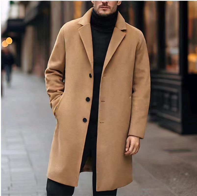 Men's Wool Trench Coat Single Breasted Long Overcoat For Men_voghion.com