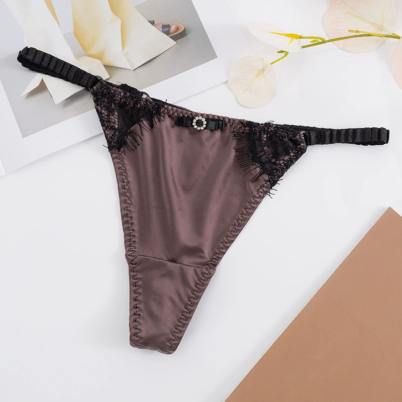 Ледяное шёлковое брифы Lace thong, без следов шва, T-образный стиль с низкой талией, One size