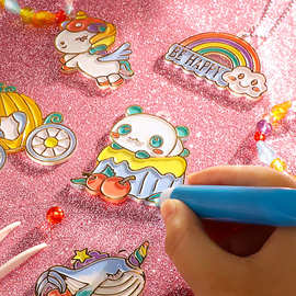 儿童免烤胶画手工diy制作涂色水晶挂件伦堡女孩玩具礼物跨境批发