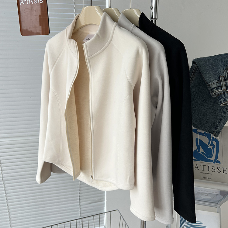 Super-Stereo Figure Cut Exquisite Skin-Friendly Velvet Warm Lightweight Cardigan Jacket Autumn Collar Zipper All-Match Sweater