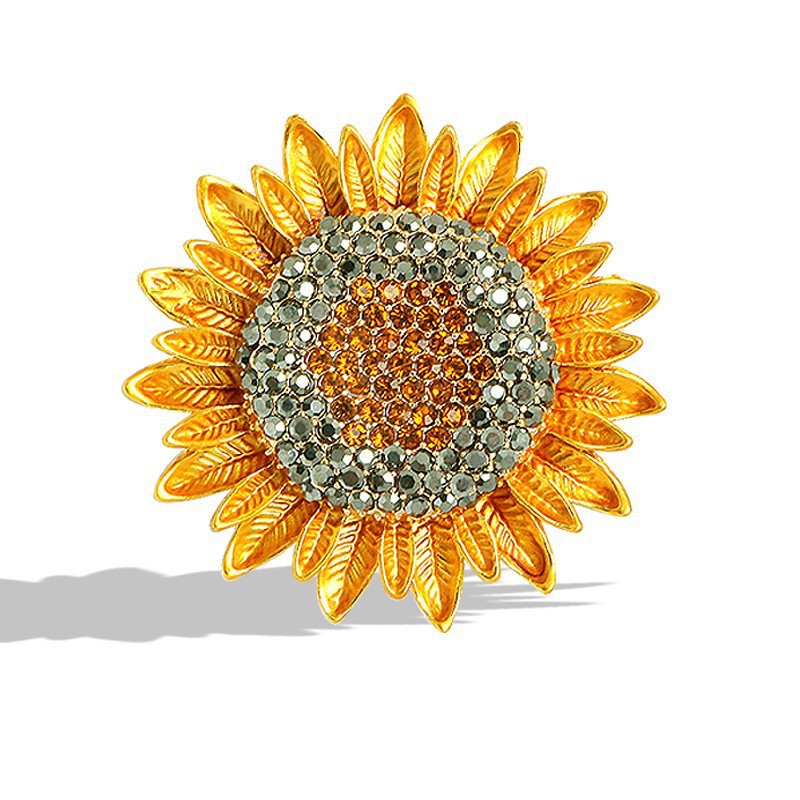 Europa y los Estados Unidos nuevos broches de girasol esmalte flores de diamante flor flor de pecho joyería de alta calidad aleación al por mayor