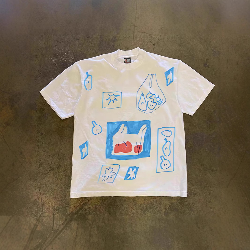 250 grams of heavy cotton! American Style oversize Abstract Hand-painted Pattern Printed Loose Short-sleeved T-shirt for Couple Men