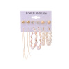 Metal earrings, demi-season set from pearl, European style, 9 pair, wholesale