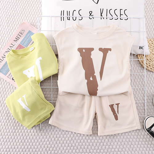 Boys' Tank Top Set 2024 New Trendy Baby Summer Outfit Sleeveless Sports Wear Infants and Toddlers Two-Piece Set Wholesale