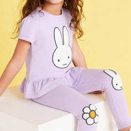 2025新款夏季欧美童装短袖套装棉质宝宝木耳边百褶洋气薄款两件套