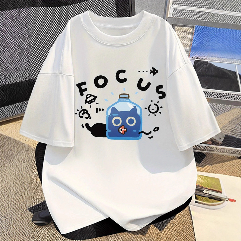 Casual T-Shirt for Womens Cute Cat Print Short Sleeve Summer