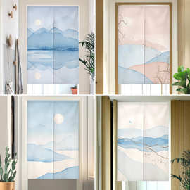 浅色系风景画卫生间家用门帘山水半帘卧室客厅帘子防水防霉隔断帘