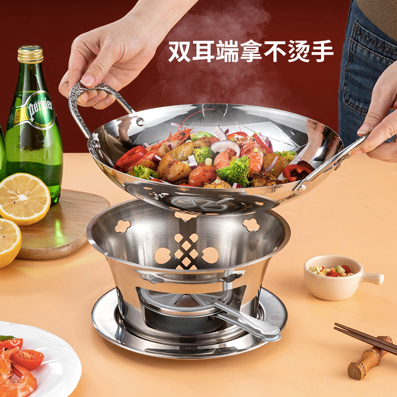 Stainless steel thickened double-ear dry pot pot solid pot…
