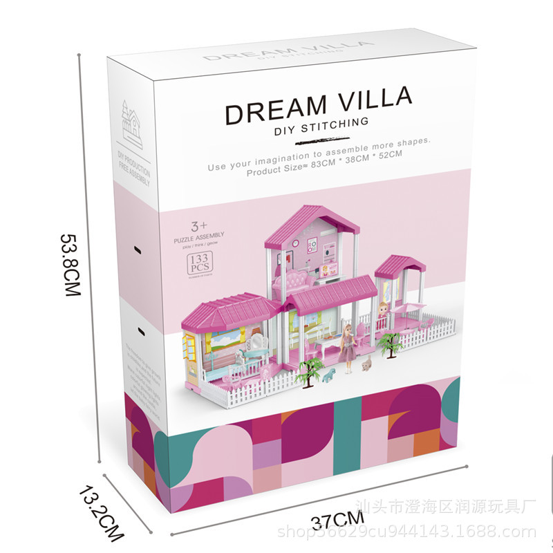 Los niños transfronterizos juegan casa princesa casa de juguete villa traje chica castillo DIY bloques de construcción simulación casa de muñecas