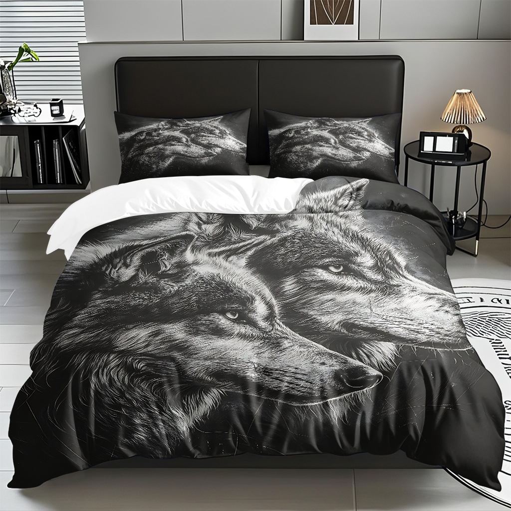 Impresión digital de patrón de lobo abrasivo conjunto de edredón suave transfronterizo pro-piel TEMU JIT venta directa de fábrica preferida