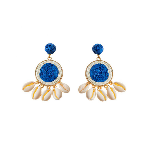 Travel and vacation style exaggerated shell earrings for women ins niche European and American colorful raffia braided earrings jewelry trend