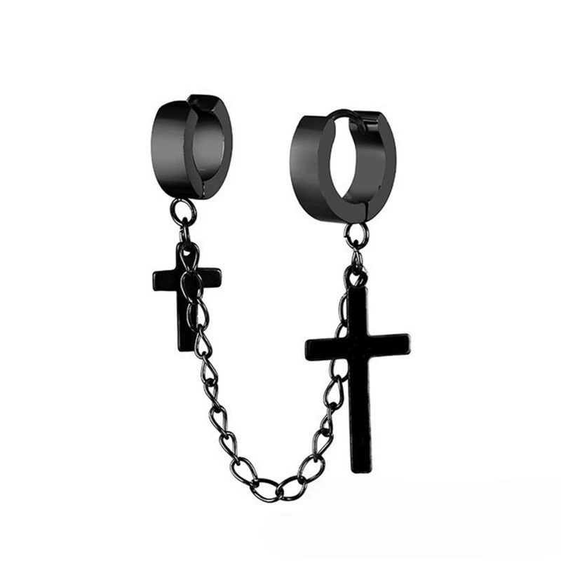 Earrings, chain, retro ear clips stainless steel hip-hop style, European style