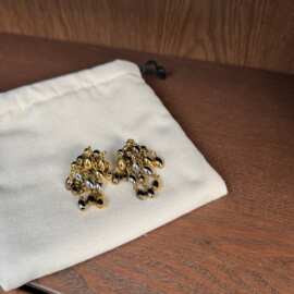 法式设计黄铜串珠流苏耳钉耳饰