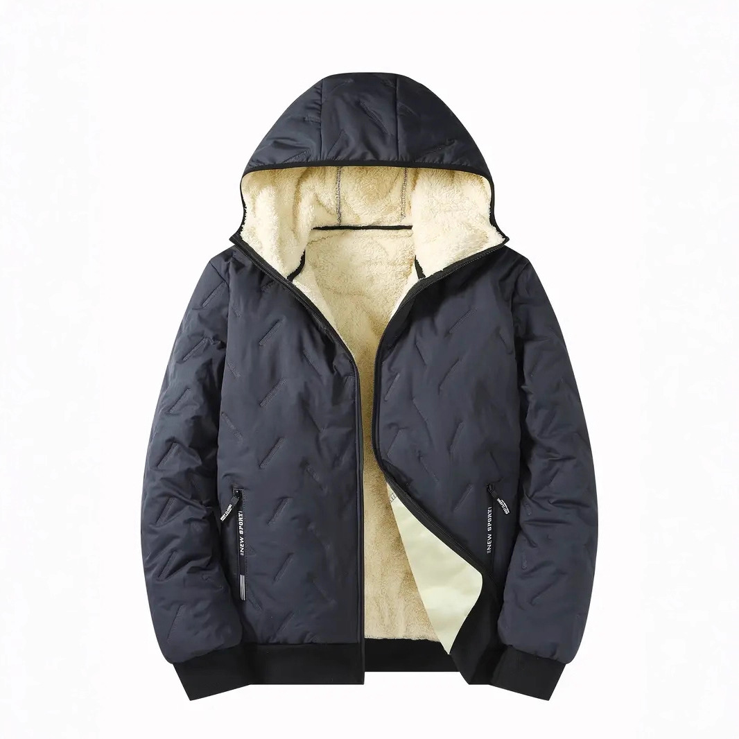 跨境男士羊羔绒连帽棉服外套2025冬季欧码男式加厚保暖加绒棉衣