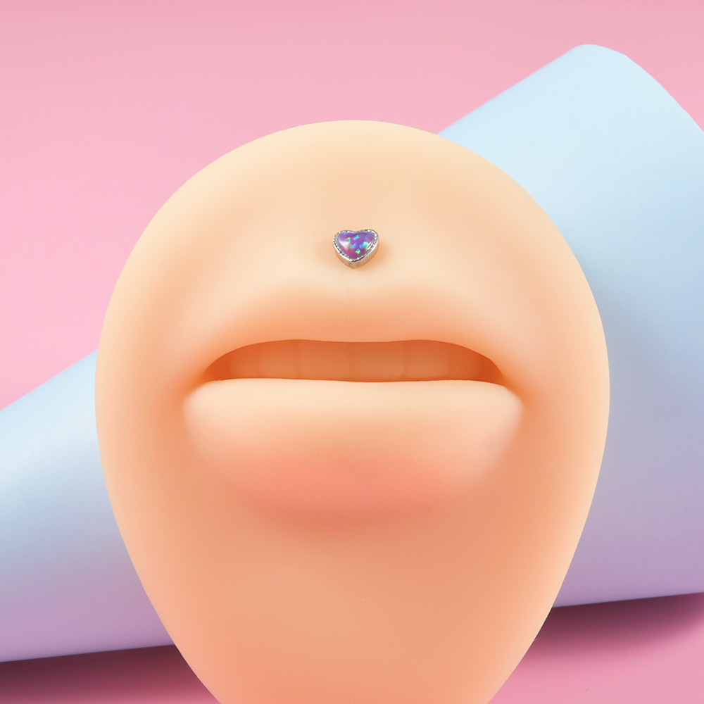 1g Weight Synthetic opal Inlay Material lip stud Classification 1 Piece Lip Rings Casual Heart Shape 304 Stainless Steel Synthetic Opal Plating Synthetic Opal