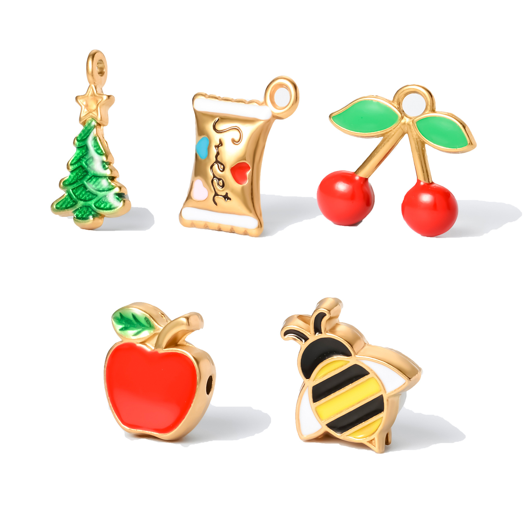 11 * 21mm Jewelry Making Size 3 PCS/Package 11 * 21mm 304 Stainless Steel Cherry Apple Pendant Beads