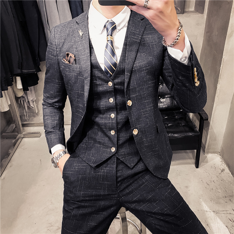 Men's Clothing slim fit dark pattern men's two button suit three piece suit spring and autumn style gentleman men's suit vest pants_voghion.com
