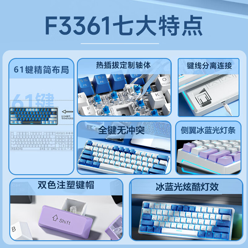 Teclado mecánico 61 teclado mini portátil con cable efecto de luz colorido eje de té enchufable en caliente juegos de deportes electrónicos oficina