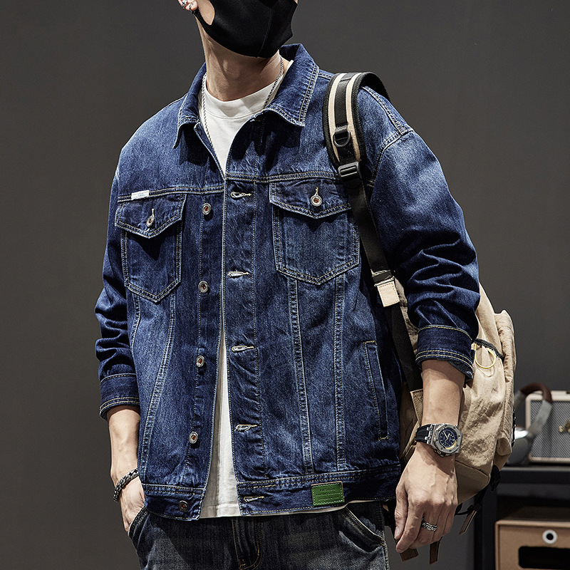 Men's Denim Jacket Washed Retro Loose Versatile Blue Denim Coat_voghion.com
