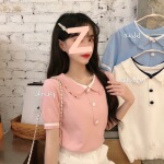 小清新学院风娃娃领2025夏季韩版甜美polo领短袖T恤学生针织衫女
