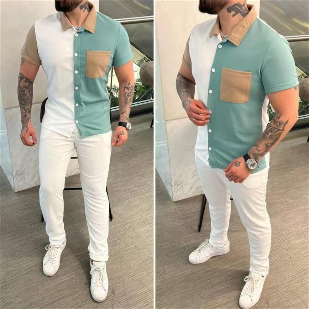 Men's Color Block Pants Sets Men's Clothing display picture 3