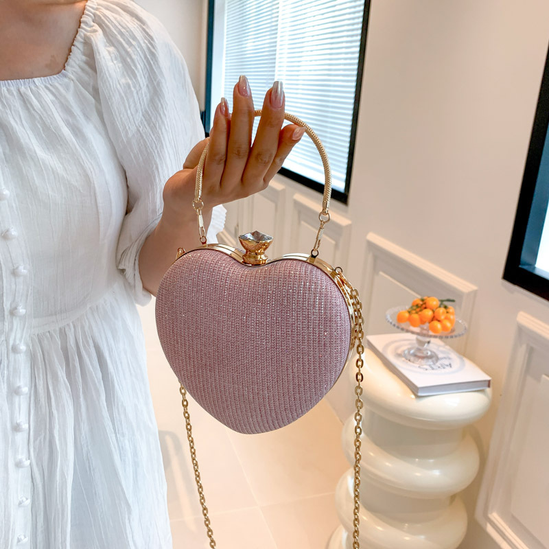 Peach Heart High-looking cadena rhinestone bolso de noche ins luz lujo Lock bolso Moda hombro brillante oblicua