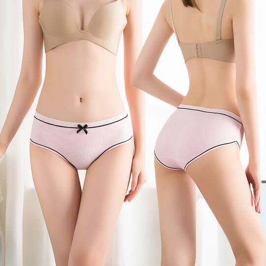 Japanese Women's Underwear Female Students Korean Style Threaded Middle Waist Girl Sexy Cute Large Size Trousers Cross-border E-Commerce