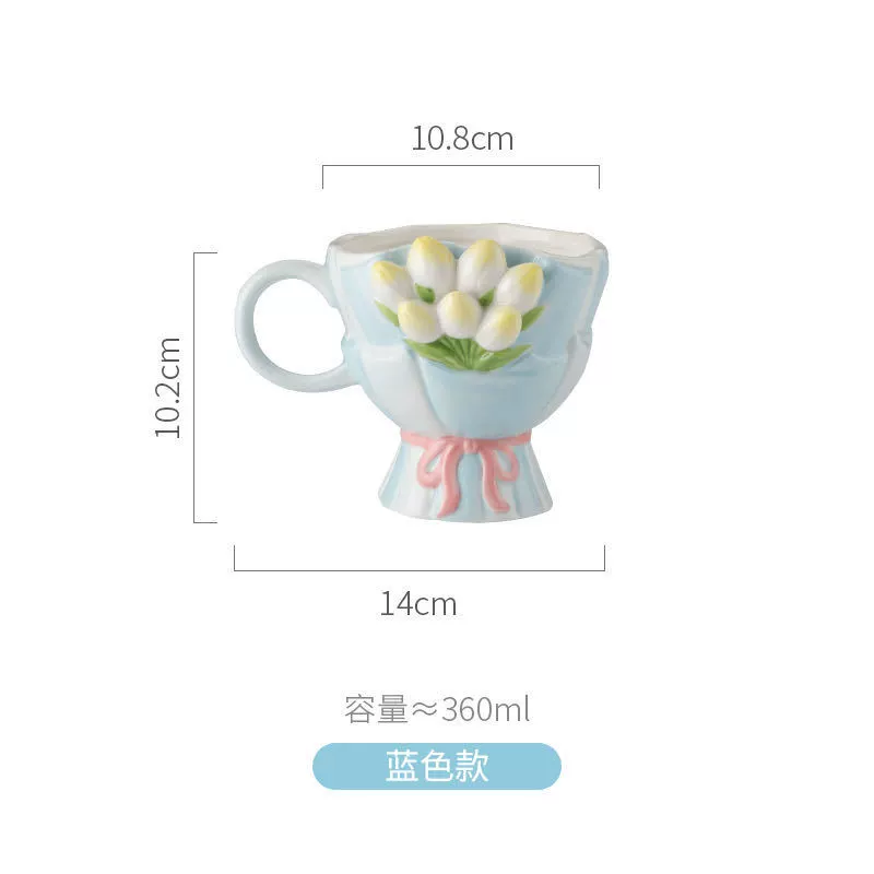Ceramic Tulip Bouquet Mug, 301–400 ml, 3D Hand-Painted Floral Design