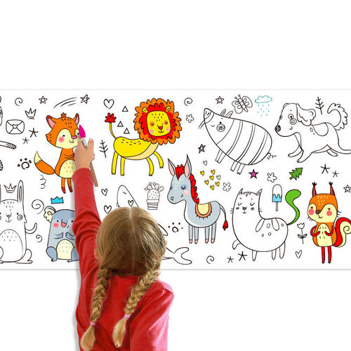 Children's Doodle Canvas Coloring Drawing Paper Long Scroll Kindergarten Baby Coloring Canvas Adhesive Wall Stain-Free