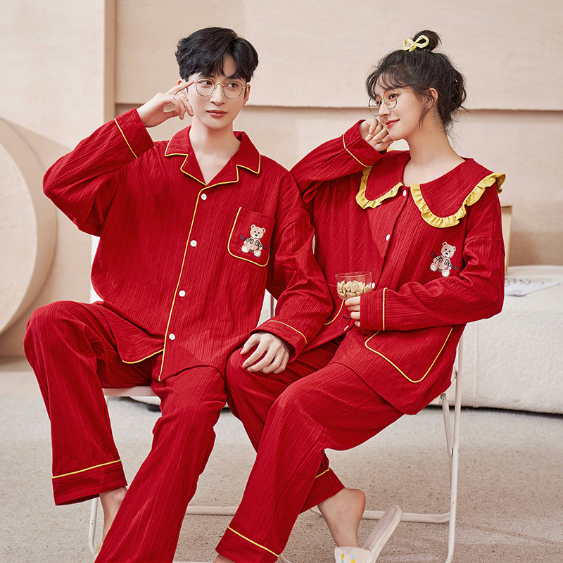 Pijamas de pareja traje de manga larga rojo Algodón mujer primavera y otoño boda de los hombres Otoño e Invierno año de nacimiento homewear