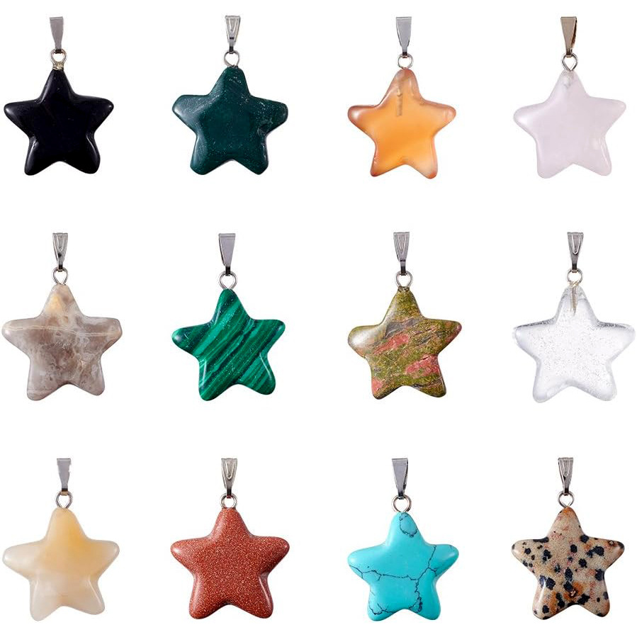 Colgante de piedra de estrella de color natural colgante de amatista de estrella de color pentagramas colgante de estrella de cielo colgante DIY joyas artículos