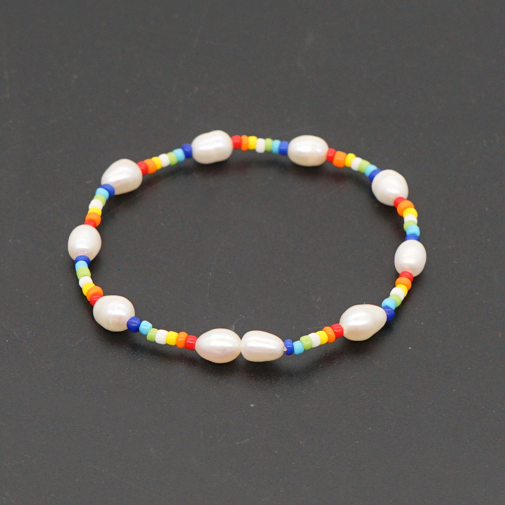simple mixed color glass rice bead pearl couple braceletpicture4